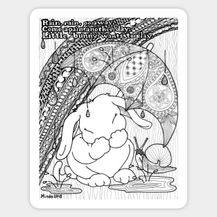 Bunny Nursery Rhyme Series-Rain, Rain, Go Away b&w Sticker